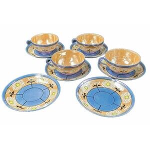 Vintage Japanese Lusterware 4 Teacups and 6 Saucers Set Iridescent Hand Painted
